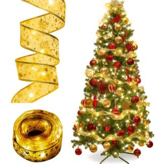 TAŚMA ORGANZA NA CHOINKĘ LAMPKI LED ZŁOTE