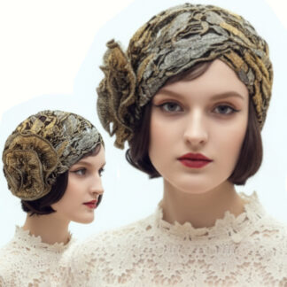 TURBAN RETRO LATA 20 CZARNO ZŁOTY