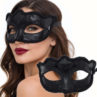 MASKA WENECKA CZARNA BŁYSZCZĄCA