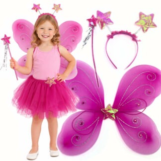 ZESTAW MOTYLEK SKRZYDŁA, OPASKA, RÓŻDŻKA RÓŻOWY