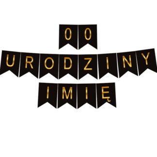 BANER NAPIS na dowolne URODZINY + IMIĘ / kolor: CZARNO / ZŁOTY