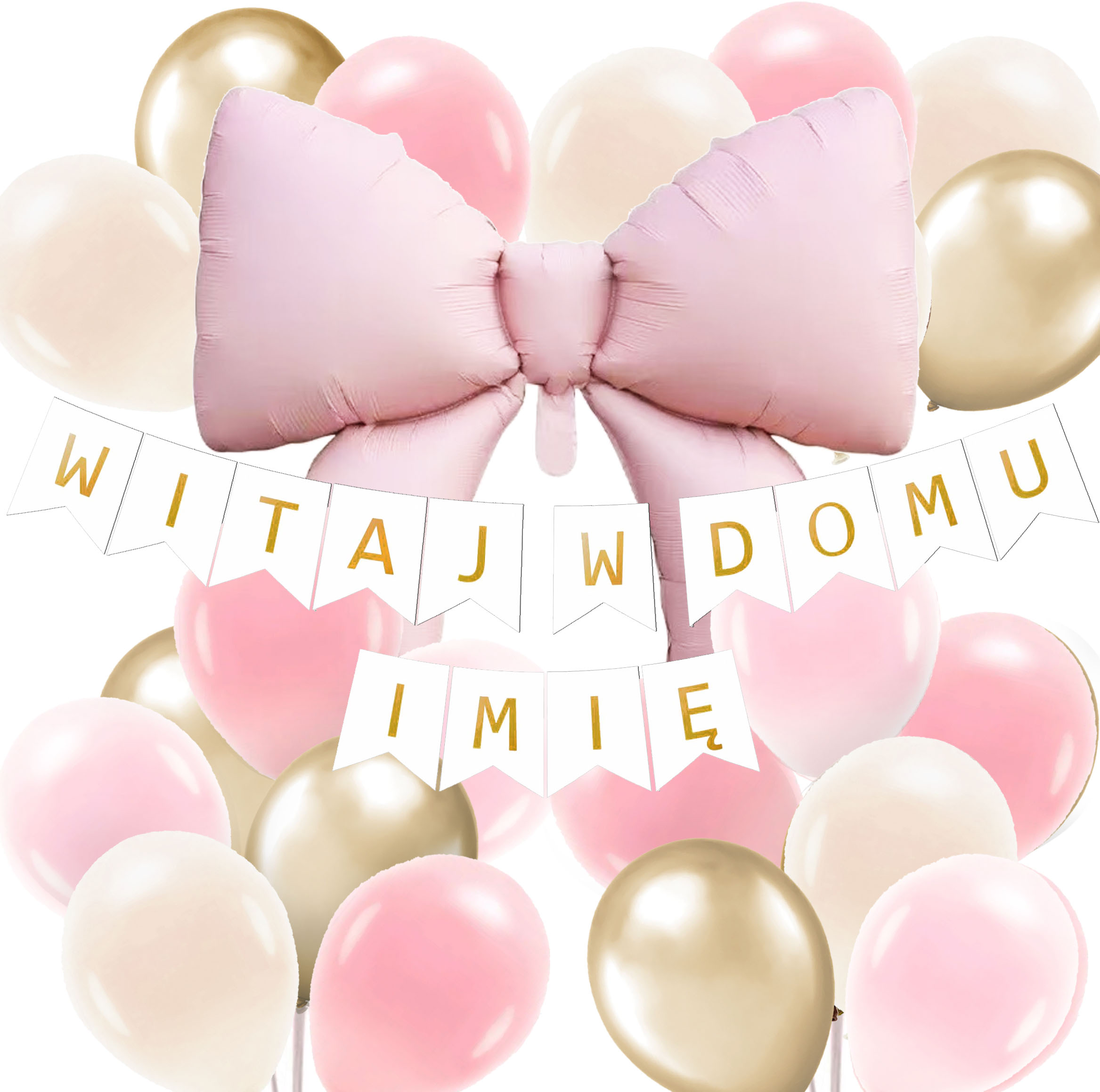 ZESTAW WITAJ W DOMU Z KOKARDKĄ + IMIĘ / kolor: RÓŻOWY