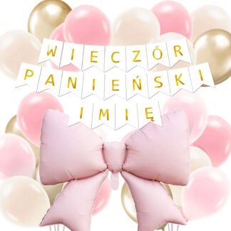 ZESTAW WIECZÓR PANIEŃSKI Z KOKARDKĄ + IMIĘ / kolor: RÓŻOWO BEŻOWY