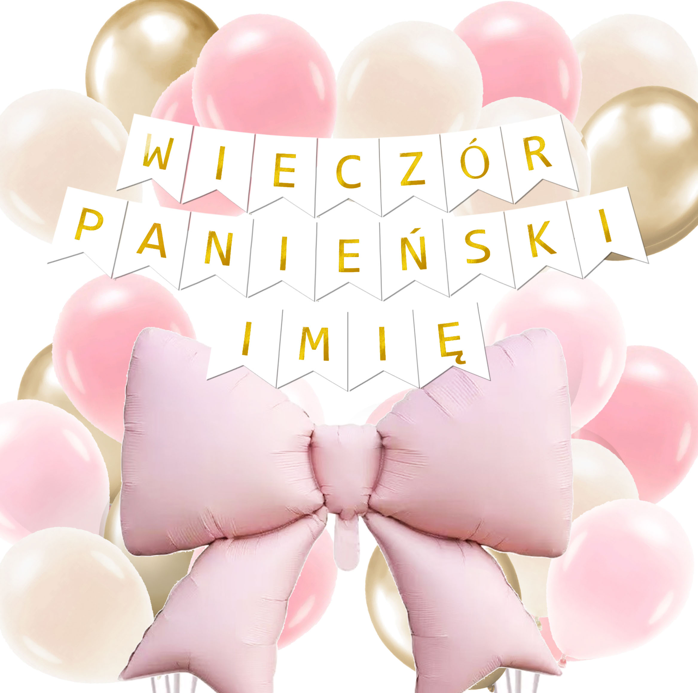 ZESTAW WIECZÓR PANIEŃSKI Z KOKARDKĄ + IMIĘ / kolor: RÓŻOWO BEŻOWY