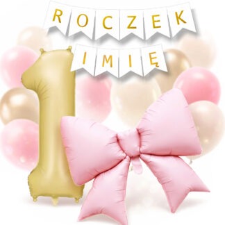 ZESTAW ROCZEK Z KOKARDKĄ + IMIĘ / kolor: RÓŻOWY