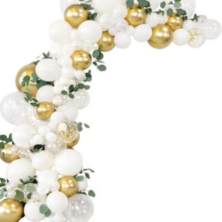 GIRLANDA BALONOWA BIAŁO ZŁOTA EUKALIPTUS BOHO