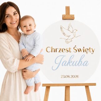 TABLICA PERSONALIZOWANA NA CHRZEST NIEBIESKA Z IMIENIEM / wzór: GOŁĄBEK