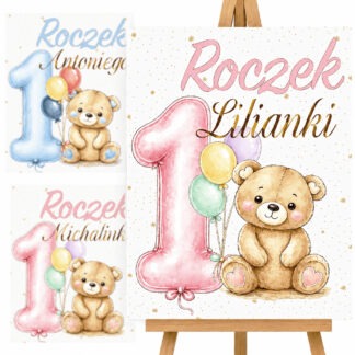 TABLICA POWITALNA NA ROCZEK 1 MIŚ RÓŻOWA/NIEBIESKA