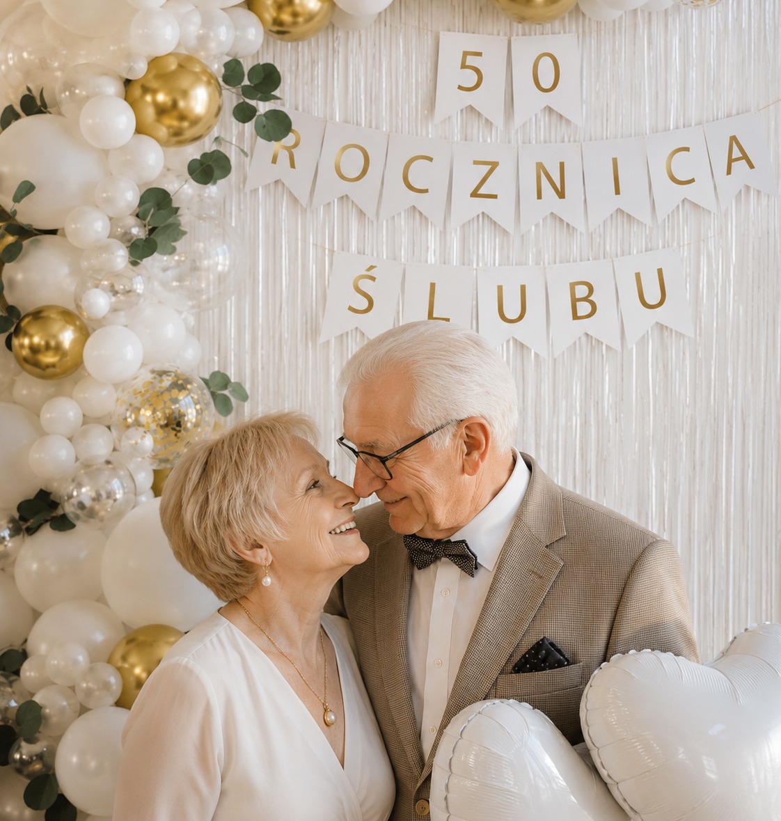 ZESTAW DEKORACJI GIRLANDA BALONOWA Z EUKALIPTUSEM I BANEREM ROCZNICA ŚLUBU - obrazek 5