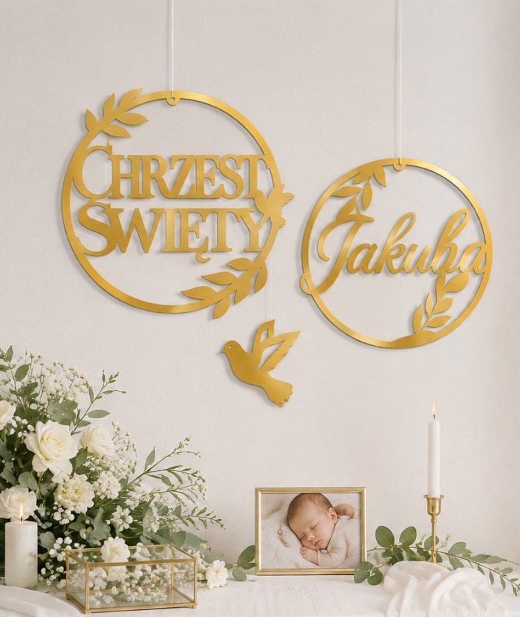 DEKORACJA CHRZEST ŚWIĘTY KOŁA IMIĘ ZŁOTE - obrazek 4