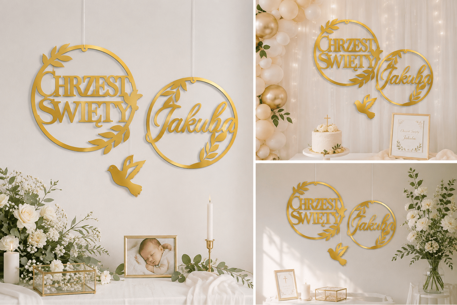 DEKORACJA CHRZEST ŚWIĘTY KOŁA IMIĘ ZŁOTE - obrazek 5