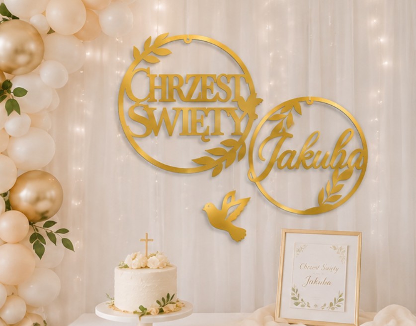 DEKORACJA CHRZEST ŚWIĘTY KOŁA IMIĘ ZŁOTE - obrazek 6